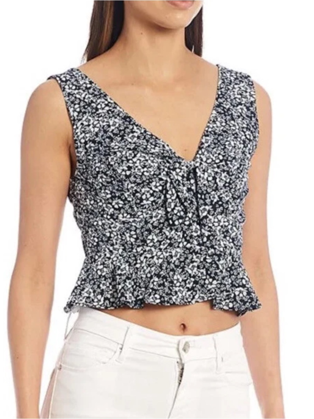 Gianni Bini Blue Floral Peplum Top Smocked Back V-Neck Size 12 Feminine Romantic